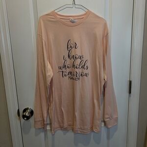 Lane Seven Women Long Sleeve Graphic T-Shirt Matthew 6:34 Pink Large